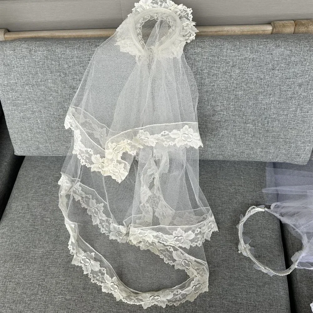 First Communion Veil and Bridal Veil Vintage Lot of 4 Netting Lace Beaded